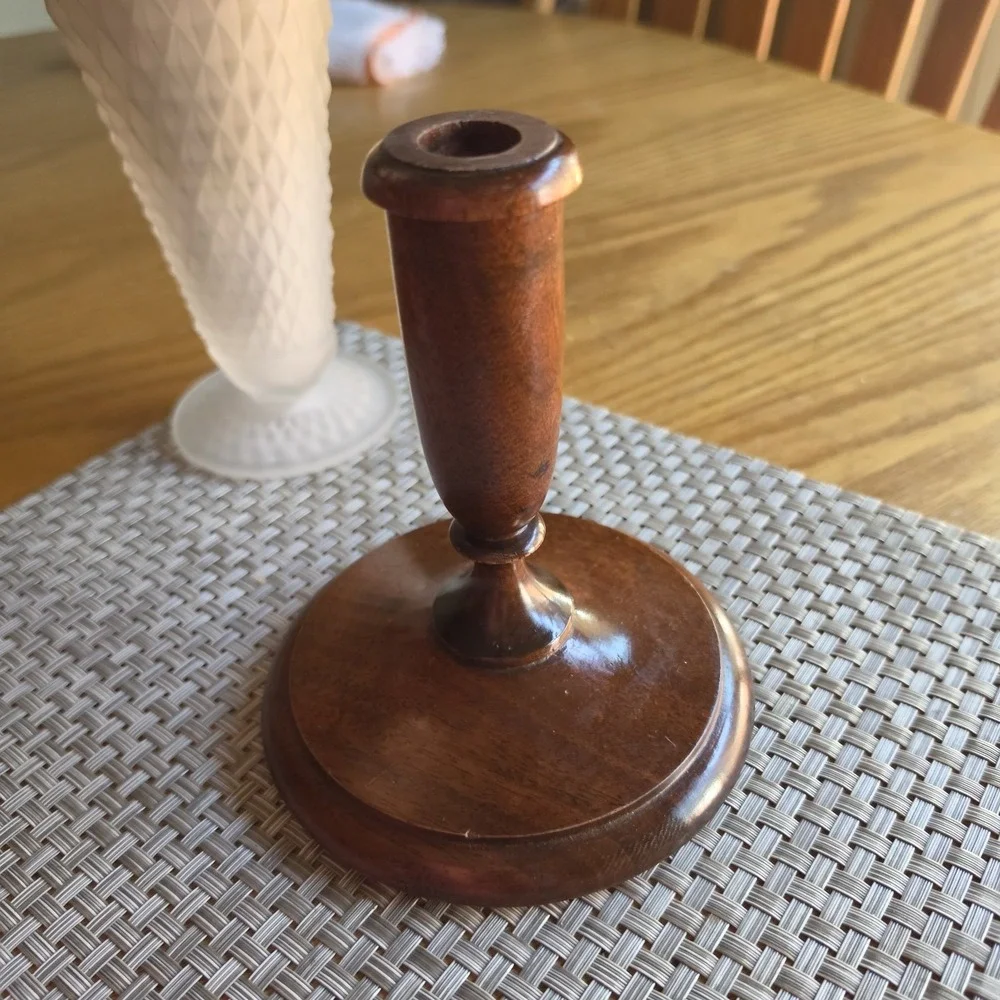 Vintage Wooden Taper Candle Holder Turned Wood Candlestick Primitive Farmhouse